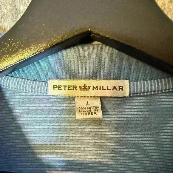 Peter Millar Blue Striped Cotton Polo - Large - Picture 5 of 5